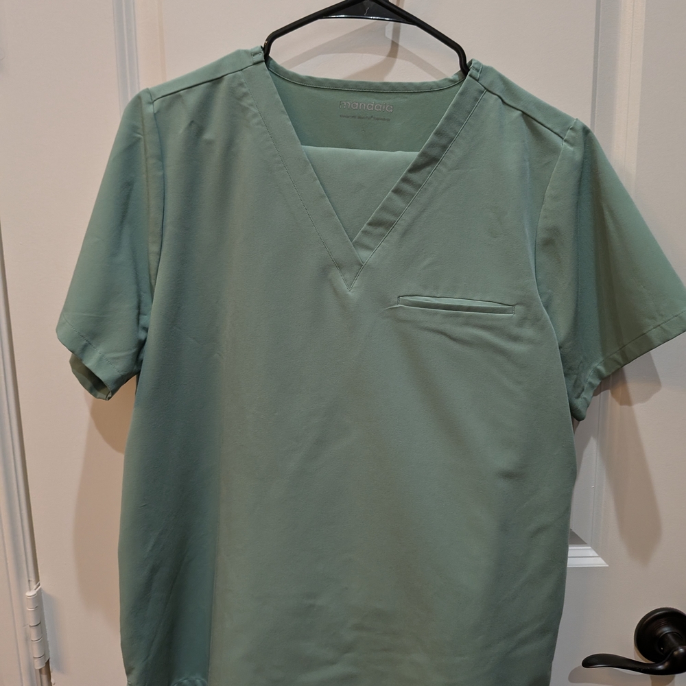 Mandala Sage Green One Pocket Scrub Top And 9 Pocket Cargo Drawstring Pant Set